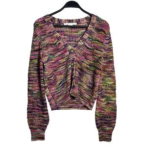 Veronica Beard Multicolor Knit Cardigan Sweater Cropped V Neck Button Front Sz S